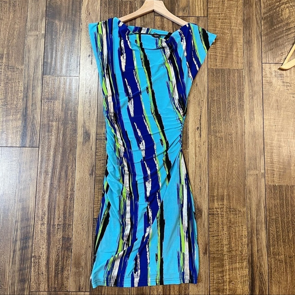Paint Color Abstract Blue Ruched Bodycon Dress Size S
